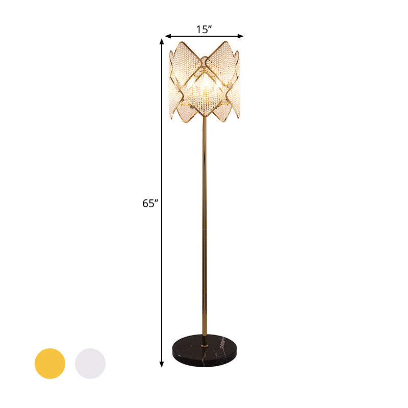 Round Parlor Standing Floor Lamp Modern Clear Crystal Strand 1 Head Gold/Chrome Floor Light with Rhombus Design Clearhalo 'Floor Lamps' 'Lamps' Lighting' 1451856