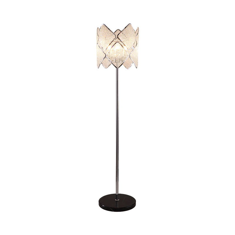 Round Parlor Standing Floor Lamp Modern Clear Crystal Strand 1 Head Gold/Chrome Floor Light with Rhombus Design Clearhalo 'Floor Lamps' 'Lamps' Lighting' 1451860