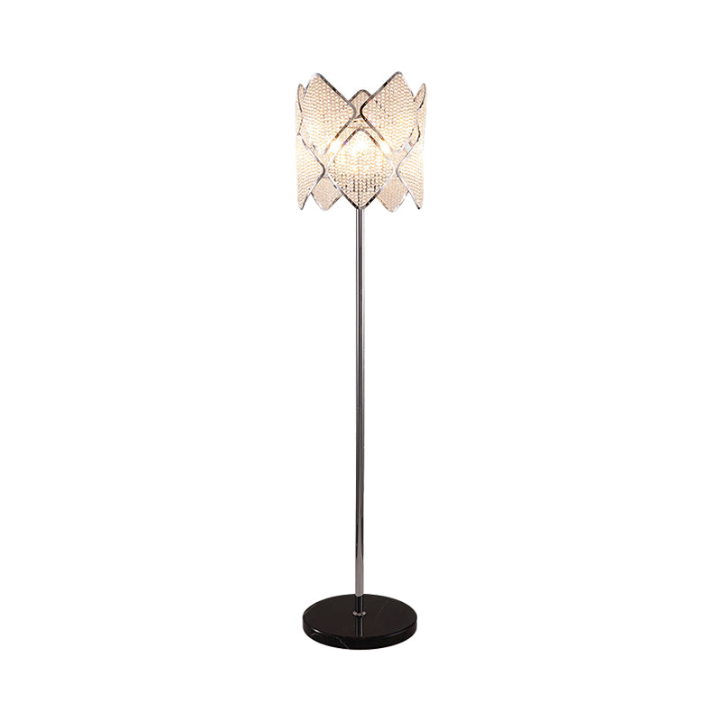 Round Parlor Standing Floor Lamp Modern Clear Crystal Strand 1 Head Gold/Chrome Floor Light with Rhombus Design Clearhalo 'Floor Lamps' 'Lamps' Lighting' 1451860