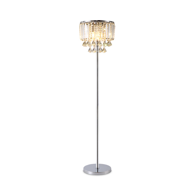 1 Head Circular Floor Reading Lamp Contemporary Chrome Crystal Draping Standing Light for Great Room Clearhalo 'Floor Lamps' 'Lamps' Lighting' 1451863