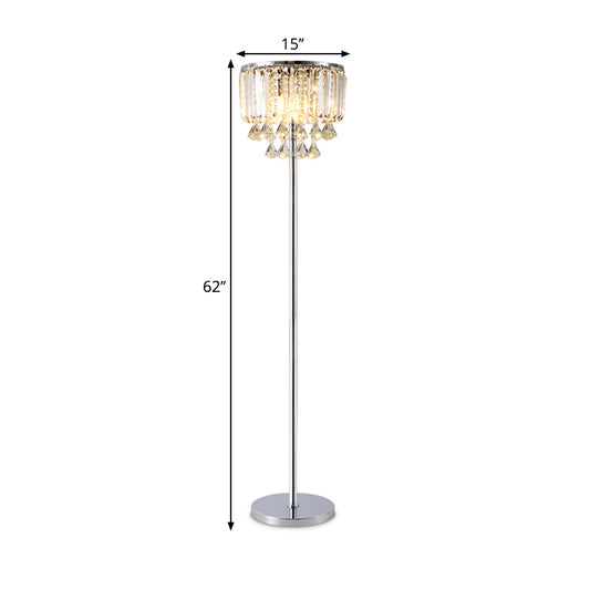 1 Head Circular Floor Reading Lamp Contemporary Chrome Crystal Draping Standing Light for Great Room Clearhalo 'Floor Lamps' 'Lamps' Lighting' 1451864