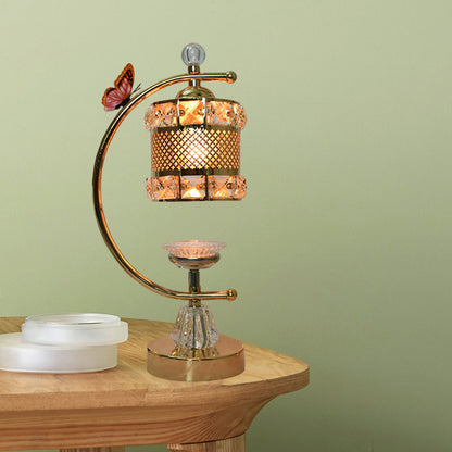 Cube/Flower Shape Table Lamp Modernism Crystal-Encrusted 1 Head Gold Nightstand Light with Curved Arm Gold A Clearhalo 'Lamps' 'Table Lamps' Lighting' 1451887