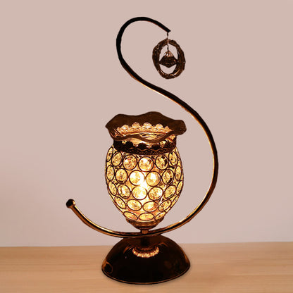 1 Bulb Bedroom Table Lamp Contemporary Gold Desk Light with Floral Crystal Embedded Shade in Warm/Blue/Purple Light Gold Clearhalo 'Lamps' 'Table Lamps' Lighting' 1451938