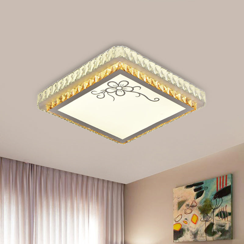 Clear Beveled Crystal Square Flush Light Simple Bedroom LED Close to Ceiling Lighting Fixture - Clearhalo - 'Ceiling Lights' - 'Close To Ceiling Lights' - 'Close to ceiling' - 'Flush mount' - Lighting' - 1452314