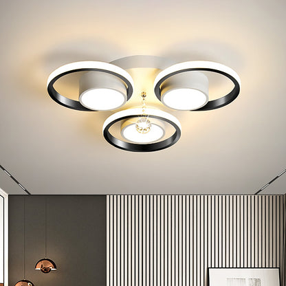 Acrylic White Flush Ceiling Light Circle 20.5"/25.5" W LED Modern Flushmount with Crystal Orb, Warm/White Light/Remote Control Stepless Dimming White 20.5" Remote Control Stepless Dimming Clearhalo 'Ceiling Lights' 'Close To Ceiling Lights' 'Close to ceiling' 'Flush mount' Lighting' 1452328