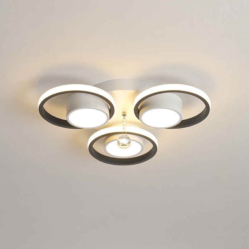 Acrylic White Flush Ceiling Light Circle 20.5"/25.5" W LED Modern Flushmount with Crystal Orb, Warm/White Light/Remote Control Stepless Dimming Clearhalo 'Ceiling Lights' 'Close To Ceiling Lights' 'Close to ceiling' 'Flush mount' Lighting' 1452330