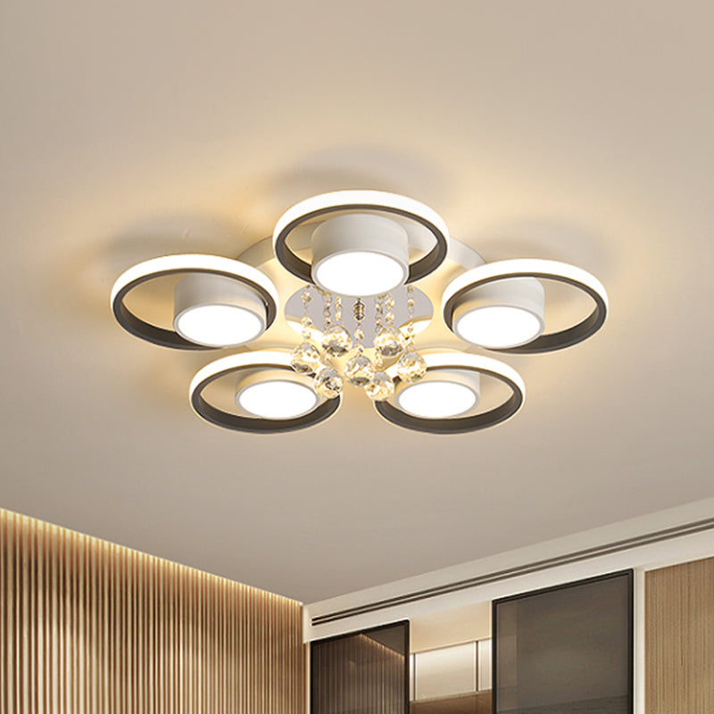 Acrylic White Flush Ceiling Light Circle 20.5"/25.5" W LED Modern Flushmount with Crystal Orb, Warm/White Light/Remote Control Stepless Dimming White 25.5" Clearhalo 'Ceiling Lights' 'Close To Ceiling Lights' 'Close to ceiling' 'Flush mount' Lighting' 1452332