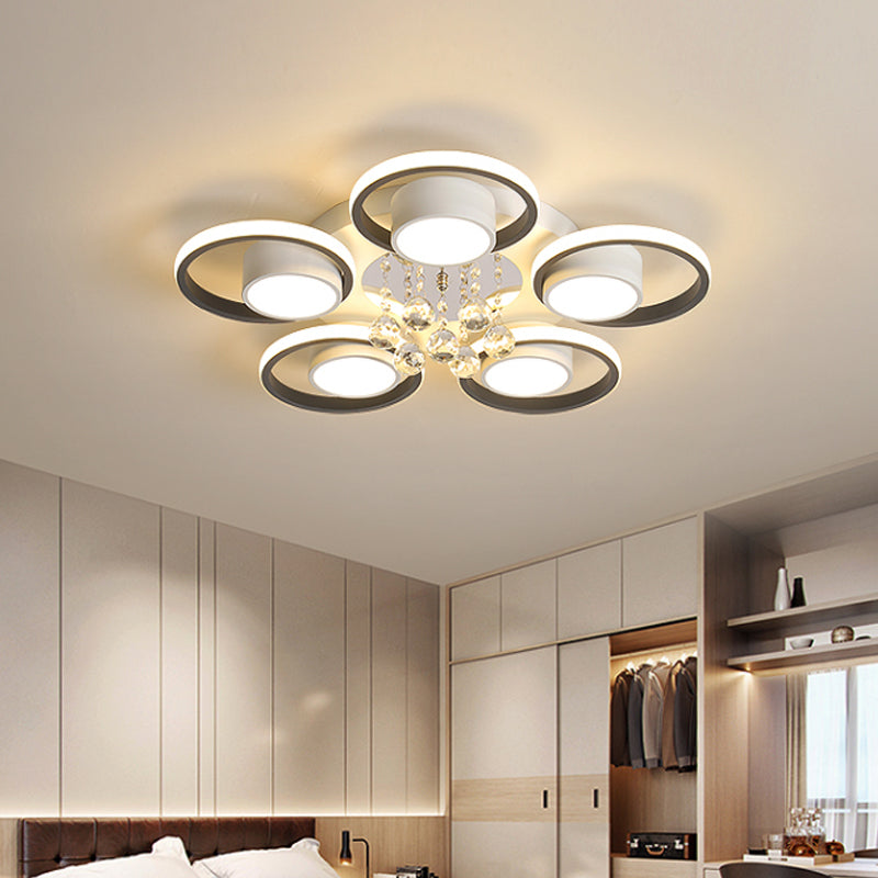Acrylic White Flush Ceiling Light Circle 20.5"/25.5" W LED Modern Flushmount with Crystal Orb, Warm/White Light/Remote Control Stepless Dimming Clearhalo 'Ceiling Lights' 'Close To Ceiling Lights' 'Close to ceiling' 'Flush mount' Lighting' 1452333