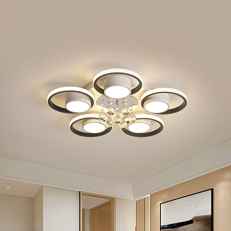 Acrylic White Flush Ceiling Light Circle 20.5"/25.5" W LED Modern Flushmount with Crystal Orb, Warm/White Light/Remote Control Stepless Dimming Clearhalo 'Ceiling Lights' 'Close To Ceiling Lights' 'Close to ceiling' 'Flush mount' Lighting' 1452334