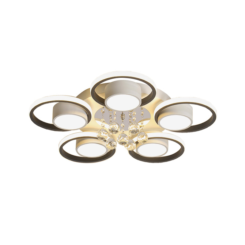 Acrylic White Flush Ceiling Light Circle 20.5"/25.5" W LED Modern Flushmount with Crystal Orb, Warm/White Light/Remote Control Stepless Dimming Clearhalo 'Ceiling Lights' 'Close To Ceiling Lights' 'Close to ceiling' 'Flush mount' Lighting' 1452335