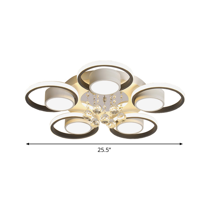 Acrylic White Flush Ceiling Light Circle 20.5"/25.5" W LED Modern Flushmount with Crystal Orb, Warm/White Light/Remote Control Stepless Dimming Clearhalo 'Ceiling Lights' 'Close To Ceiling Lights' 'Close to ceiling' 'Flush mount' Lighting' 1452336