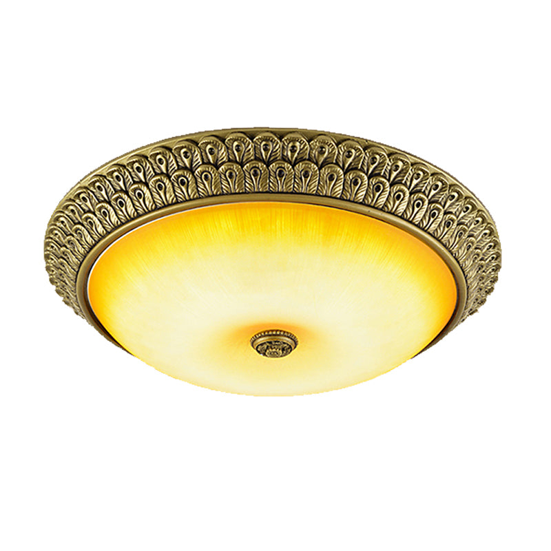 Rustic Circular Flush Light Amber Glass LED Ceiling Mounted Fixture in Gold, 12"/16"/19.5" Wide Clearhalo 'Ceiling Lights' 'Close To Ceiling Lights' 'Close to ceiling' 'Flush mount' Lighting' 1452351