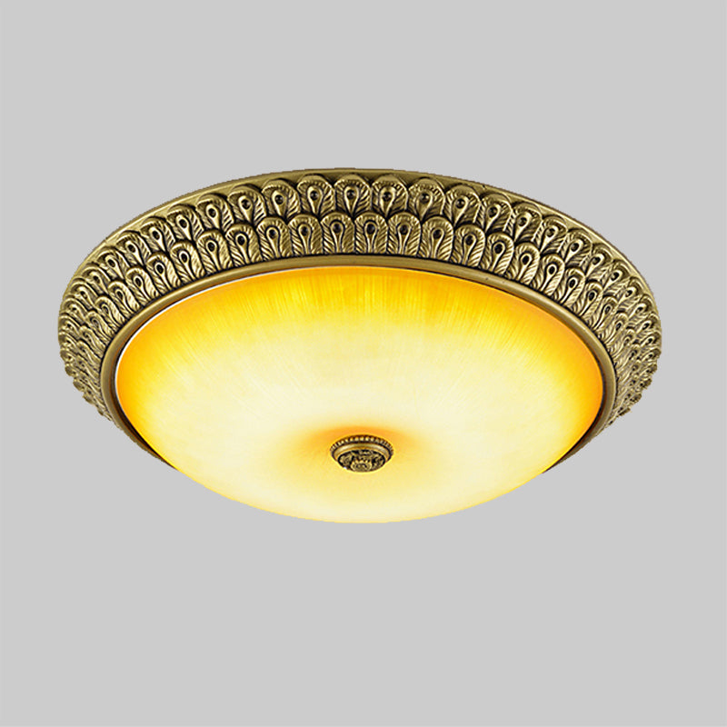 Rustic Circular Flush Light Amber Glass LED Ceiling Mounted Fixture in Gold, 12"/16"/19.5" Wide Clearhalo 'Ceiling Lights' 'Close To Ceiling Lights' 'Close to ceiling' 'Flush mount' Lighting' 1452352