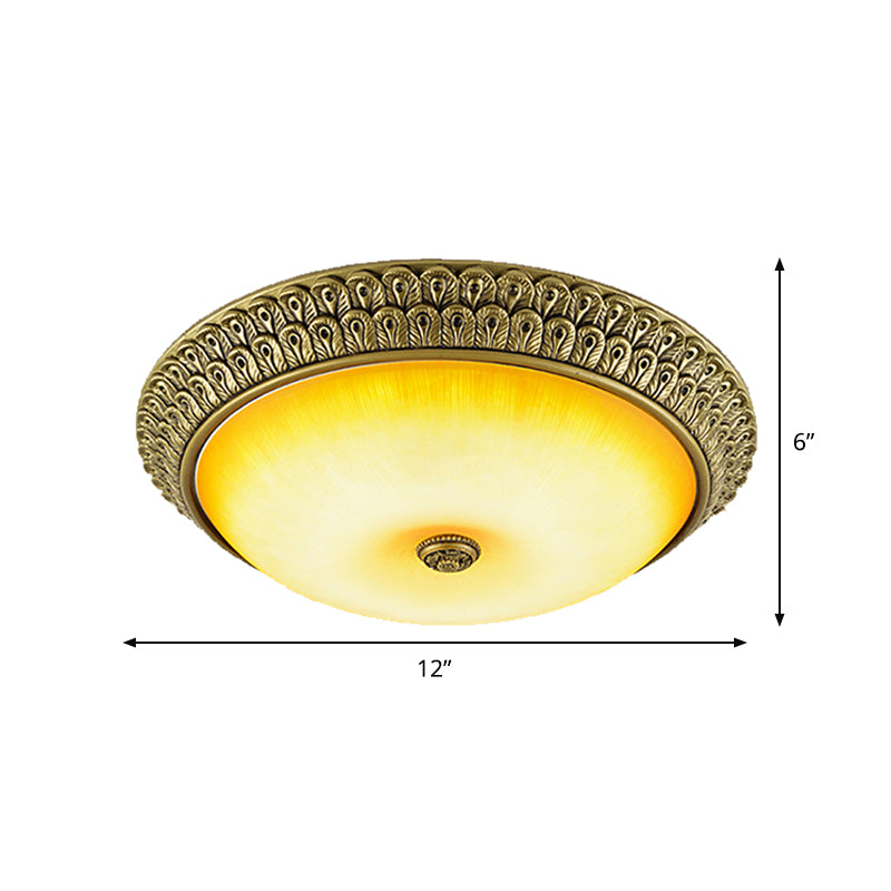 Rustic Circular Flush Light Amber Glass LED Ceiling Mounted Fixture in Gold, 12"/16"/19.5" Wide Clearhalo 'Ceiling Lights' 'Close To Ceiling Lights' 'Close to ceiling' 'Flush mount' Lighting' 1452353