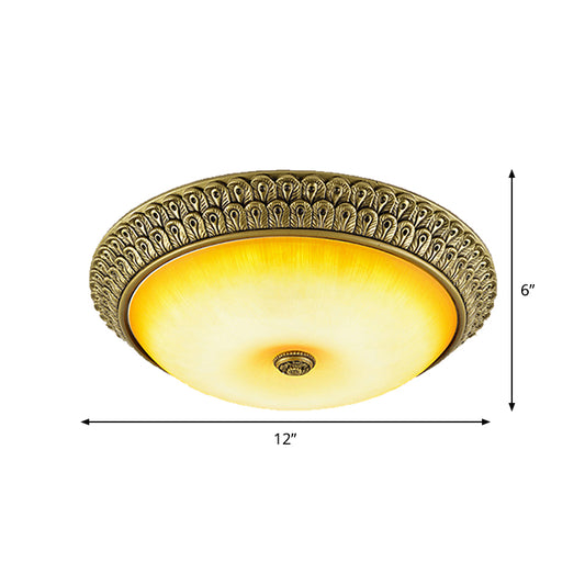 Rustic Circular Flush Light Amber Glass LED Ceiling Mounted Fixture in Gold, 12"/16"/19.5" Wide Clearhalo 'Ceiling Lights' 'Close To Ceiling Lights' 'Close to ceiling' 'Flush mount' Lighting' 1452353
