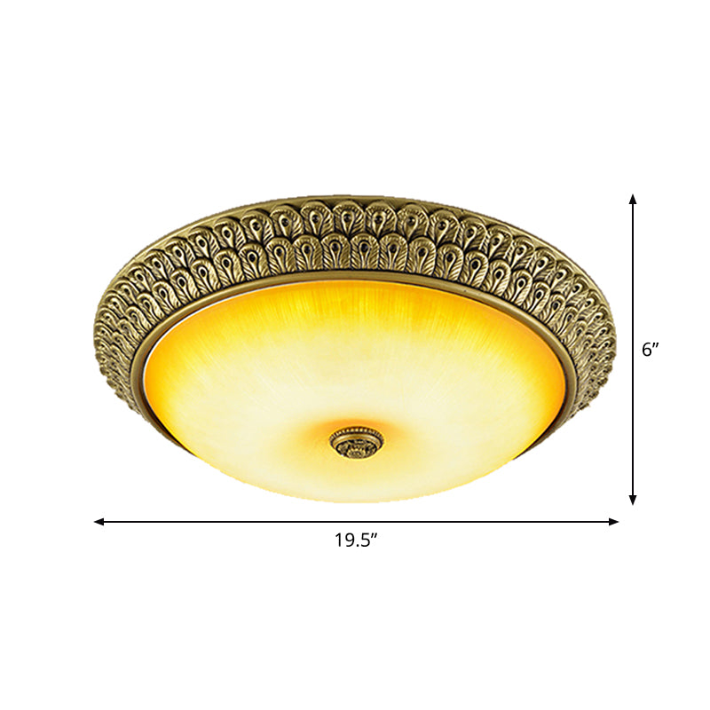 Rustic Circular Flush Light Amber Glass LED Ceiling Mounted Fixture in Gold, 12"/16"/19.5" Wide Clearhalo 'Ceiling Lights' 'Close To Ceiling Lights' 'Close to ceiling' 'Flush mount' Lighting' 1452354