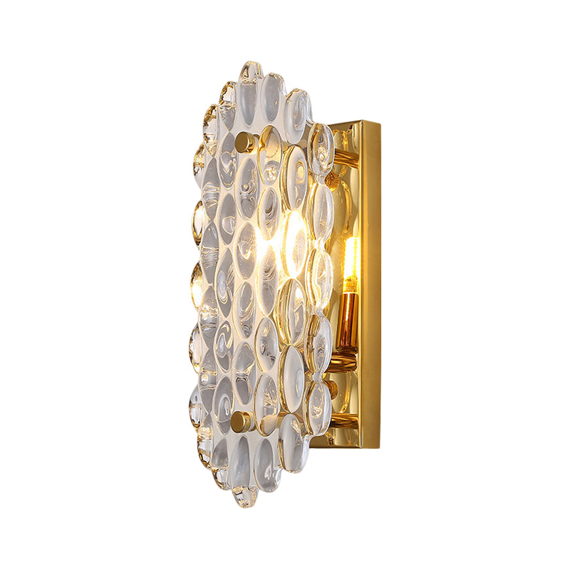 1 Light Hallway Wall Light Post Modern Gold Wall Lamp Sconce with Corn-Shape Crystal Panel Shade Clearhalo 'Modern wall lights' 'Modern' 'Wall Lamps & Sconces' 'Wall Lights' Lighting' 1452384