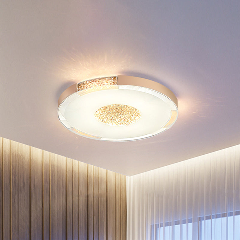 Black/Gold Finish LED Flush Light Fixture Contemporary Bevel Cut Crystals Round Ceiling Mount in White/Warm Light - Clearhalo - 'Ceiling Lights' - 'Close To Ceiling Lights' - 'Close to ceiling' - 'Flush mount' - Lighting' - 1452404