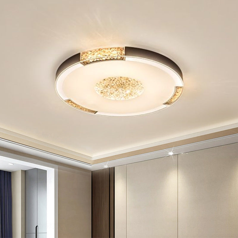 Black/Gold Finish LED Flush Light Fixture Contemporary Bevel Cut Crystals Round Ceiling Mount in White/Warm Light - Black - Clearhalo - 'Ceiling Lights' - 'Close To Ceiling Lights' - 'Close to ceiling' - 'Flush mount' - Lighting' - 1452407