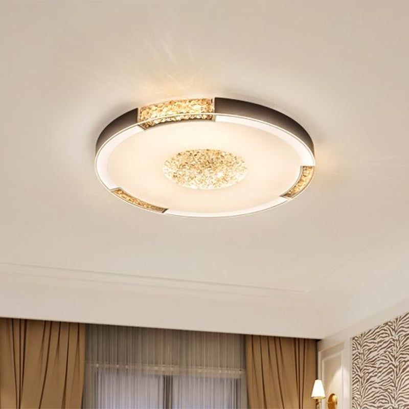 Black/Gold Finish LED Flush Light Fixture Contemporary Bevel Cut Crystals Round Ceiling Mount in White/Warm Light - Clearhalo - 'Ceiling Lights' - 'Close To Ceiling Lights' - 'Close to ceiling' - 'Flush mount' - Lighting' - 1452408
