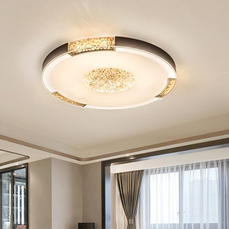 Black/Gold Finish LED Flush Light Fixture Contemporary Bevel Cut Crystals Round Ceiling Mount in White/Warm Light - Clearhalo - 'Ceiling Lights' - 'Close To Ceiling Lights' - 'Close to ceiling' - 'Flush mount' - Lighting' - 1452409