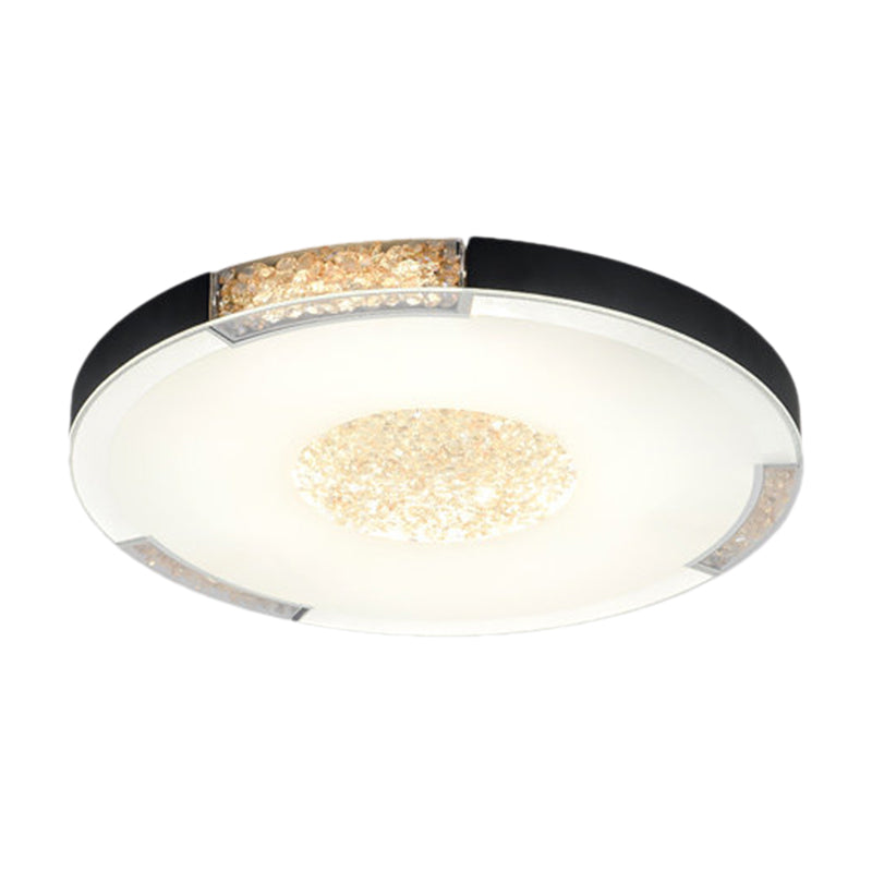 Black/Gold Finish LED Flush Light Fixture Contemporary Bevel Cut Crystals Round Ceiling Mount in White/Warm Light - Clearhalo - 'Ceiling Lights' - 'Close To Ceiling Lights' - 'Close to ceiling' - 'Flush mount' - Lighting' - 1452410