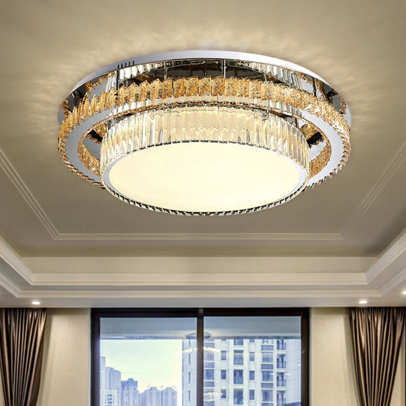 19.5"/23.5" Wide Drum Ceiling Lamp Modern Beveled Glass Crystal LED Chrome Flushmount Lighting for Restaurant Chrome Clearhalo 'Ceiling Lights' 'Close To Ceiling Lights' 'Close to ceiling' 'Flush mount' Lighting' 1452428