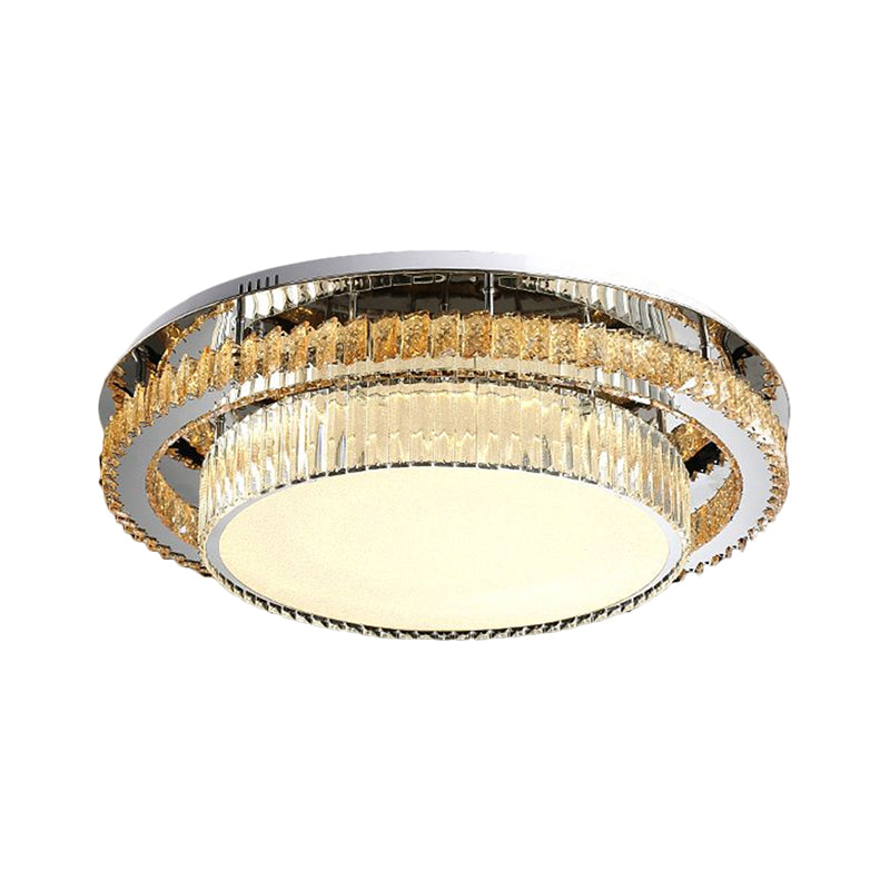 19.5"/23.5" Wide Drum Ceiling Lamp Modern Beveled Glass Crystal LED Chrome Flushmount Lighting for Restaurant Clearhalo 'Ceiling Lights' 'Close To Ceiling Lights' 'Close to ceiling' 'Flush mount' Lighting' 1452430