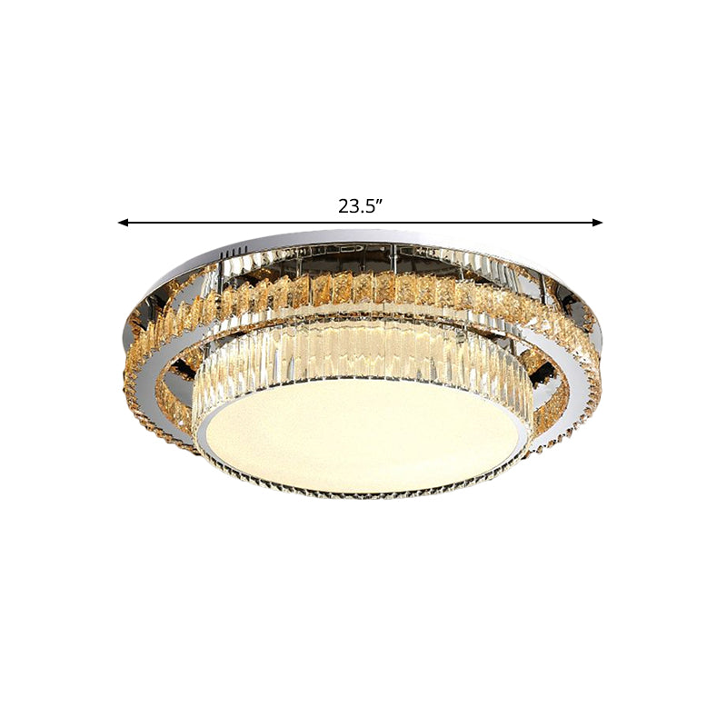 19.5"/23.5" Wide Drum Ceiling Lamp Modern Beveled Glass Crystal LED Chrome Flushmount Lighting for Restaurant Clearhalo 'Ceiling Lights' 'Close To Ceiling Lights' 'Close to ceiling' 'Flush mount' Lighting' 1452432