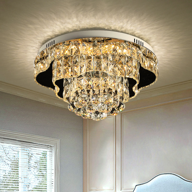 Modern Scalloped Flush Mount Lighting Beveled Crystal LED Ceiling Light Fixture in Chrome for Sleeping Room - Clearhalo - 'Ceiling Lights' - 'Close To Ceiling Lights' - 'Close to ceiling' - 'Flush mount' - Lighting' - 1452439