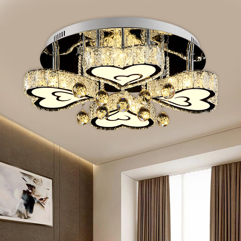 Loving Heart Bedroom Ceiling Fixture Faceted Crystal LED Contemporary Flush Mount Lamp in Chrome - Clearhalo - 'Ceiling Lights' - 'Close To Ceiling Lights' - 'Close to ceiling' - 'Flush mount' - Lighting' - 1452443