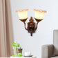 Rustic Style Blossom Wall Lamp 1/2-Head Opaline Glass Wall Mount Lighting in Brown for Living Room 2.0 Brown Clearhalo 'Wall Lamps & Sconces' 'Wall Lights' Lighting' 1452446