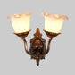 Rustic Style Blossom Wall Lamp 1/2-Head Opaline Glass Wall Mount Lighting in Brown for Living Room Clearhalo 'Wall Lamps & Sconces' 'Wall Lights' Lighting' 1452448