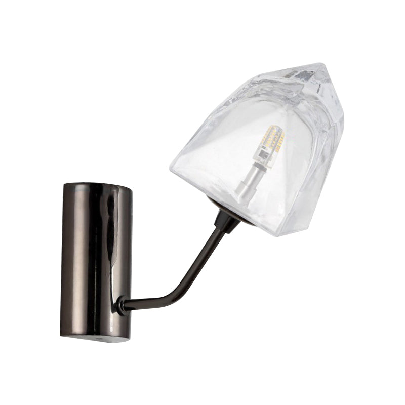 Clear Glass Faceted Wall Sconce Contemporary Style 1/2-Light Black/Gold Finish Wall Mounted Lamp for Stairway Clearhalo 'Cast Iron' 'Glass' 'Industrial' 'Modern wall lights' 'Modern' 'Tiffany' 'Traditional wall lights' 'Wall Lamps & Sconces' 'Wall Lights' Lighting' 145245