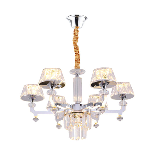 Clear Crystal Silver Ceiling Lamp Cylindrical 6/8 Bulbs Traditional Pendant Chandelier, Warm/White/Natural Light Clearhalo 'Ceiling Lights' 'Chandeliers' Lighting' options 1452466