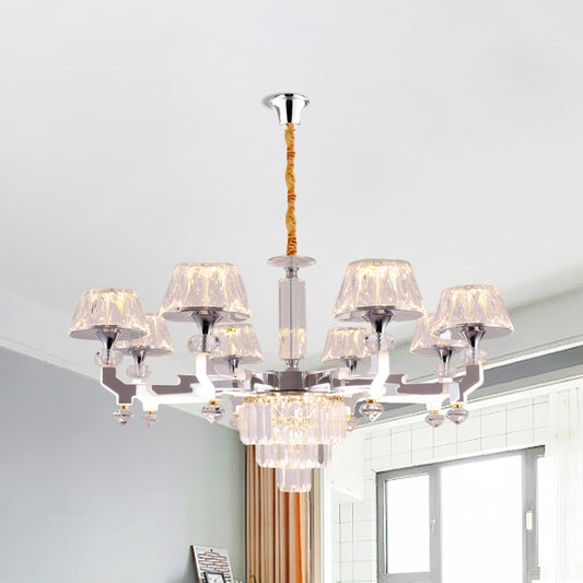Clear Crystal Silver Ceiling Lamp Cylindrical 6/8 Bulbs Traditional Pendant Chandelier, Warm/White/Natural Light Clearhalo 'Ceiling Lights' 'Chandeliers' Lighting' options 1452470