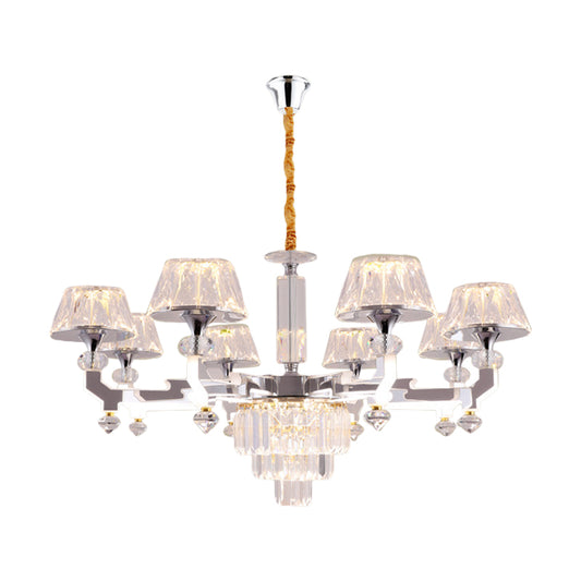 Clear Crystal Silver Ceiling Lamp Cylindrical 6/8 Bulbs Traditional Pendant Chandelier, Warm/White/Natural Light Clearhalo 'Ceiling Lights' 'Chandeliers' Lighting' options 1452471