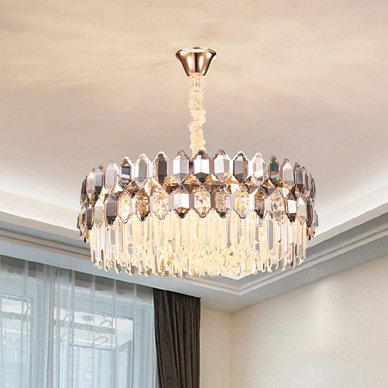 Round Ceiling Pendant Modern Style Clear Crystal Prisms 12 Lights Gold Hanging Chandelier Clear Clearhalo 'Ceiling Lights' 'Chandeliers' 'Clear' 'Industrial' 'Modern Chandeliers' 'Modern' 'Tiffany' 'Traditional Chandeliers' Lighting' 1452473