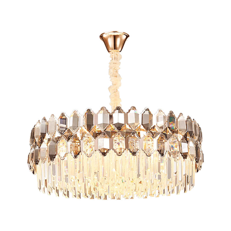 Round Ceiling Pendant Modern Style Clear Crystal Prisms 12 Lights Gold Hanging Chandelier Clearhalo 'Ceiling Lights' 'Chandeliers' 'Clear' 'Industrial' 'Modern Chandeliers' 'Modern' 'Tiffany' 'Traditional Chandeliers' Lighting' 1452474