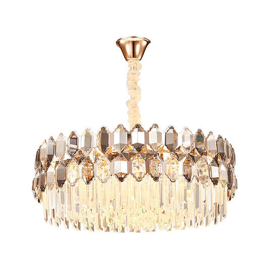 Round Ceiling Pendant Modern Style Clear Crystal Prisms 12 Lights Gold Hanging Chandelier Clearhalo 'Ceiling Lights' 'Chandeliers' 'Clear' 'Industrial' 'Modern Chandeliers' 'Modern' 'Tiffany' 'Traditional Chandeliers' Lighting' 1452474