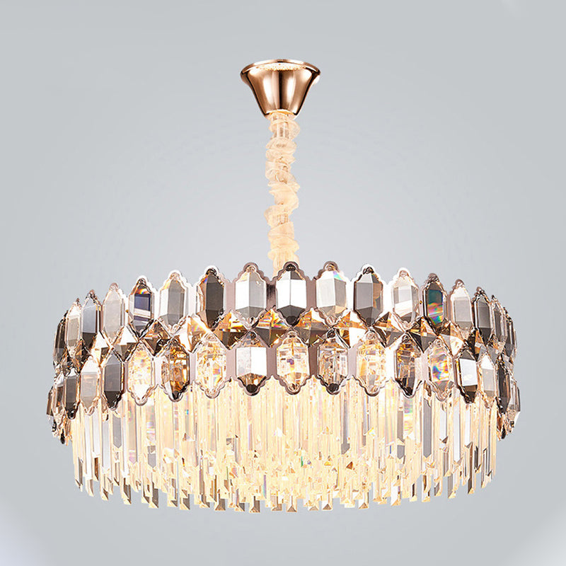 Round Ceiling Pendant Modern Style Clear Crystal Prisms 12 Lights Gold Hanging Chandelier Clearhalo 'Ceiling Lights' 'Chandeliers' 'Clear' 'Industrial' 'Modern Chandeliers' 'Modern' 'Tiffany' 'Traditional Chandeliers' Lighting' 1452475