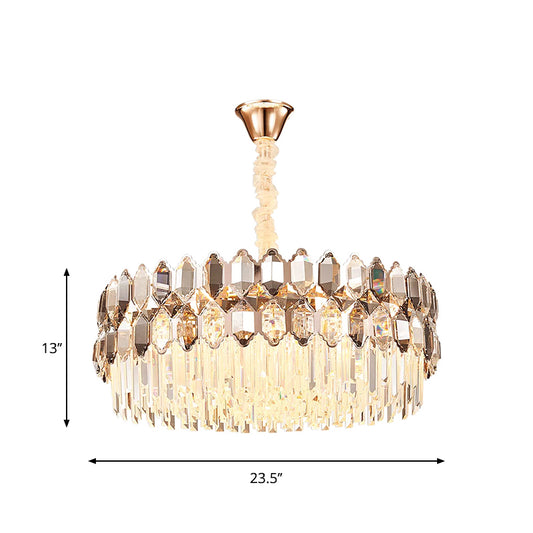 Round Ceiling Pendant Modern Style Clear Crystal Prisms 12 Lights Gold Hanging Chandelier Clearhalo 'Ceiling Lights' 'Chandeliers' 'Clear' 'Industrial' 'Modern Chandeliers' 'Modern' 'Tiffany' 'Traditional Chandeliers' Lighting' 1452476