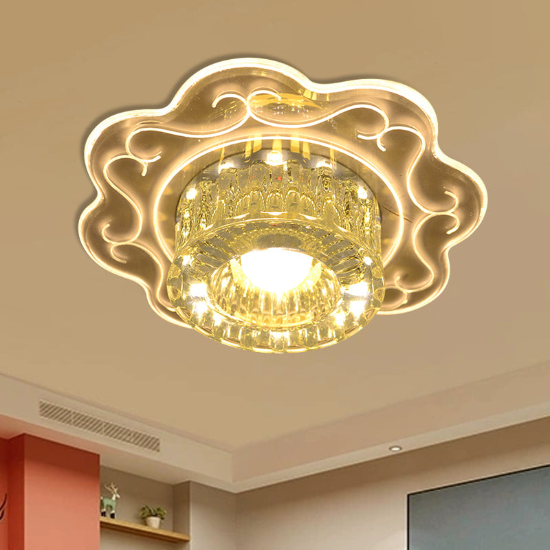 Modern Drum Close to Ceiling Lighting Clear Crystal Glass Balcony LED Flush Mount Lamp, Warm/Multi Color/Red Light - Clear - Clearhalo - 'Ceiling Lights' - 'Close To Ceiling Lights' - 'Close to ceiling' - 'Flush mount' - Lighting' - 1452497