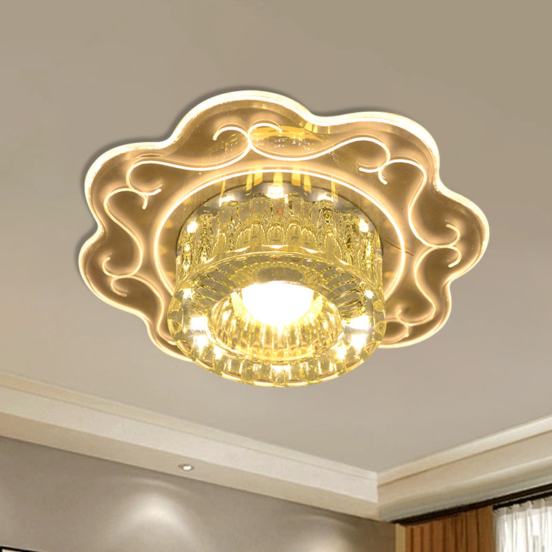 Modern Drum Close to Ceiling Lighting Clear Crystal Glass Balcony LED Flush Mount Lamp, Warm/Multi Color/Red Light - Clearhalo - 'Ceiling Lights' - 'Close To Ceiling Lights' - 'Close to ceiling' - 'Flush mount' - Lighting' - 1452498