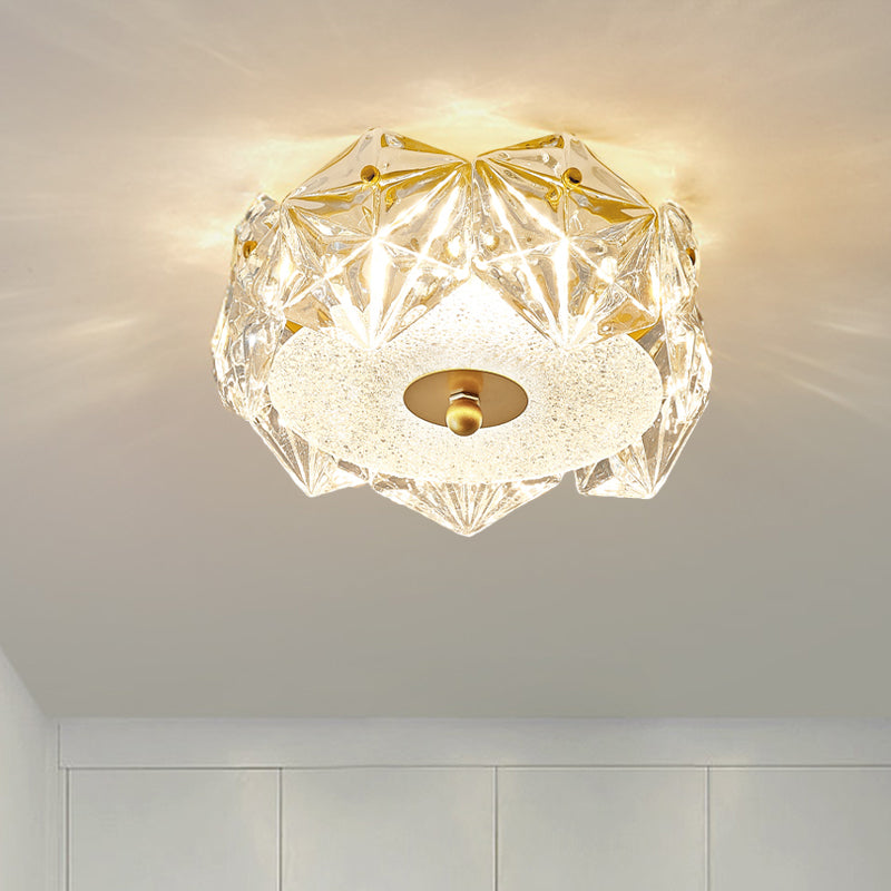 LED Doorway Ceiling Light Fixture Modern Gold Flush Mount Lamp with Hexagon Clear Crystal Shade - Clear - Clearhalo - 'Ceiling Lights' - 'Close To Ceiling Lights' - 'Close to ceiling' - 'Flush mount' - Lighting' - 1452505