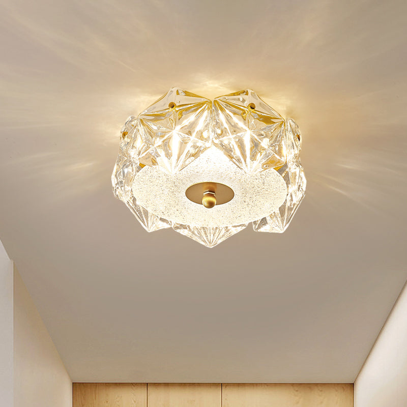 LED Doorway Ceiling Light Fixture Modern Gold Flush Mount Lamp with Hexagon Clear Crystal Shade - Clearhalo - 'Ceiling Lights' - 'Close To Ceiling Lights' - 'Close to ceiling' - 'Flush mount' - Lighting' - 1452506