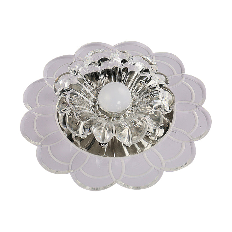Clear Crystal Flower Ceiling Lighting Modern LED Flush Mount Fixture in Silver for Doorway, Warm/Multi Color Light - Clearhalo - 'Ceiling Lights' - 'Close To Ceiling Lights' - 'Close to ceiling' - 'Flush mount' - Lighting' - 1452522