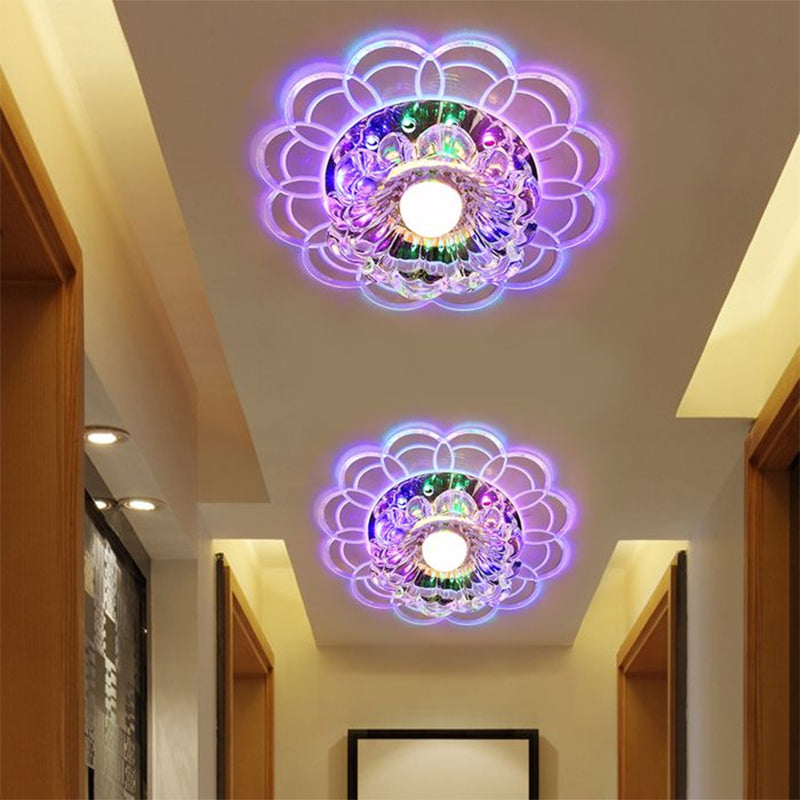 Clear Crystal Flower Ceiling Lighting Modern LED Flush Mount Fixture in Silver for Doorway, Warm/Multi Color Light - Clear - Multi Color - B - Clearhalo - 'Ceiling Lights' - 'Close To Ceiling Lights' - 'Close to ceiling' - 'Flush mount' - Lighting' - 1452525
