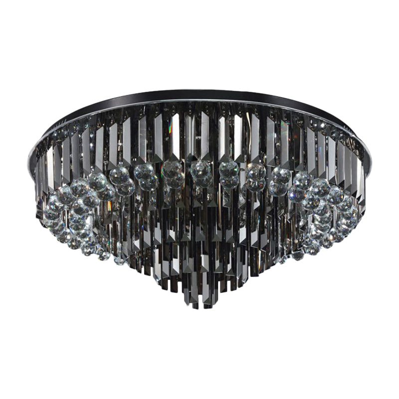 23.5"/31.5" Wide Modern LED Flushmount with Crystal Prisms Shade Stainless-Steel Tapered Ceiling Lighting, Warm/White Light Clearhalo 'Ceiling Lights' 'Close To Ceiling Lights' 'Close to ceiling' 'Flush mount' Lighting' 1452528