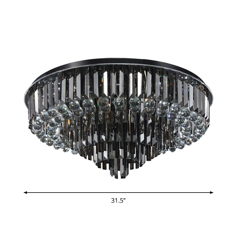 23.5"/31.5" Wide Modern LED Flushmount with Crystal Prisms Shade Stainless-Steel Tapered Ceiling Lighting, Warm/White Light Clearhalo 'Ceiling Lights' 'Close To Ceiling Lights' 'Close to ceiling' 'Flush mount' Lighting' 1452530
